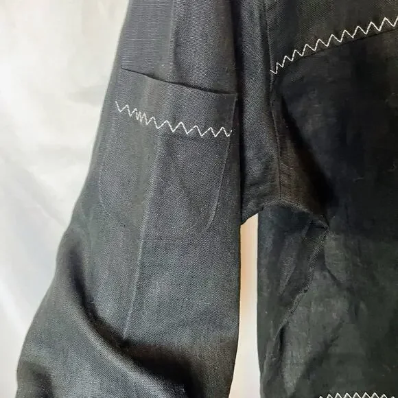 VTG Mureli Collection Women’s M Black Linen Hooded Lagenlook Artsy Jacket Art - Picture 9 of 14